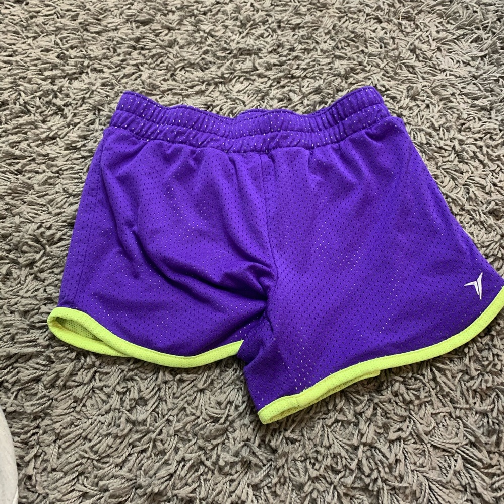 Purple and green active wear shorts